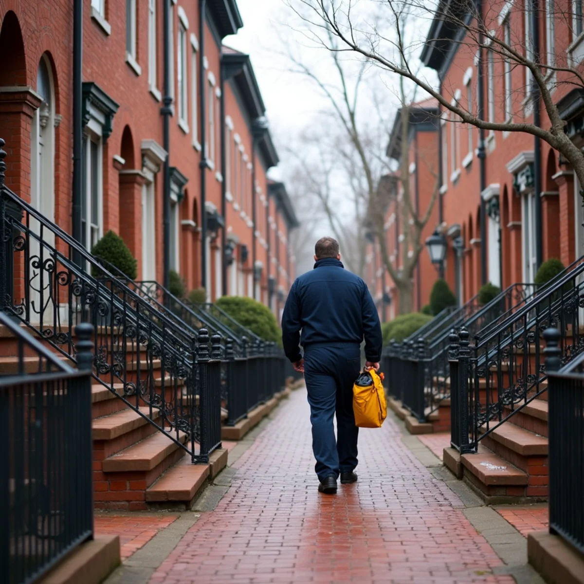 Historic brick rowhomes near Bridge Street in Phoenixville, PA, many still heated by boilers